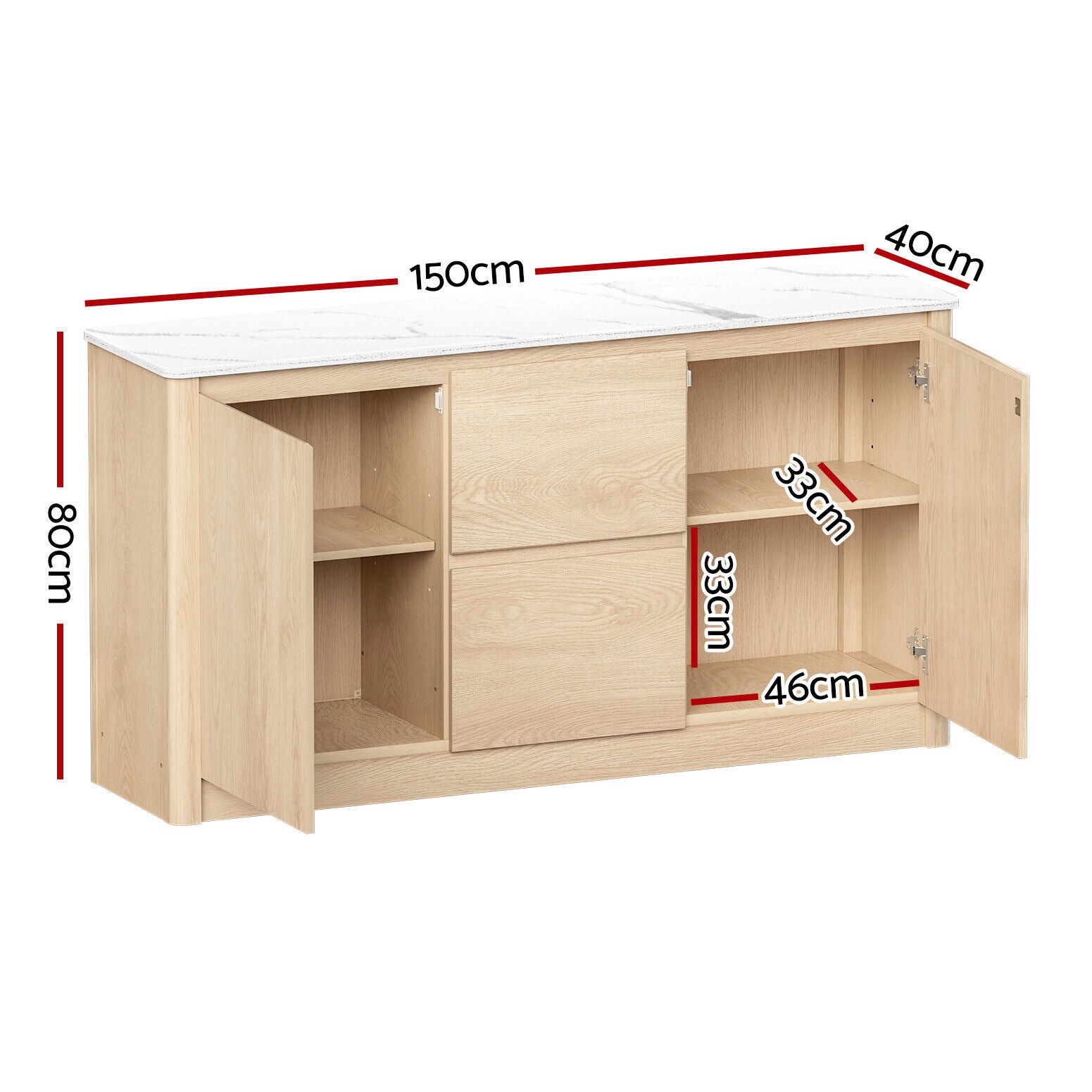 Artiss Buffet Sideboard Cupboard Cabinets Drawers Marble Style Tabletop Pine